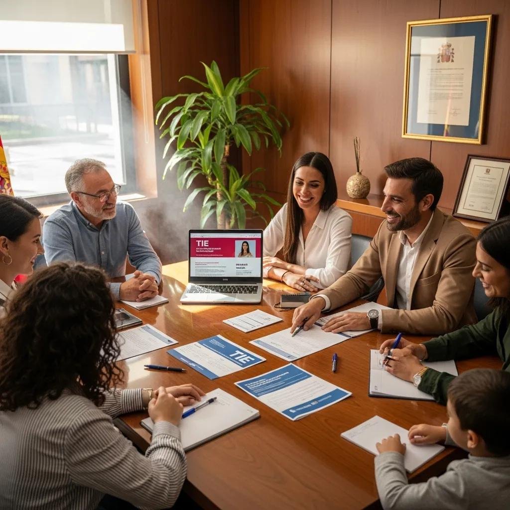 Group of foreigners consulting with legal advisors about TIE in Spain 2026